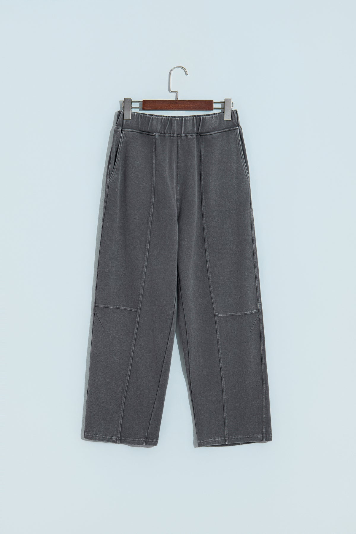 Mineral Wash Seam Detail Elastic Waist Barrel Pants