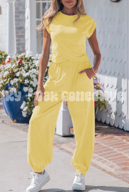 Cross Front Top + Jogger Set - Multiple Color Options
