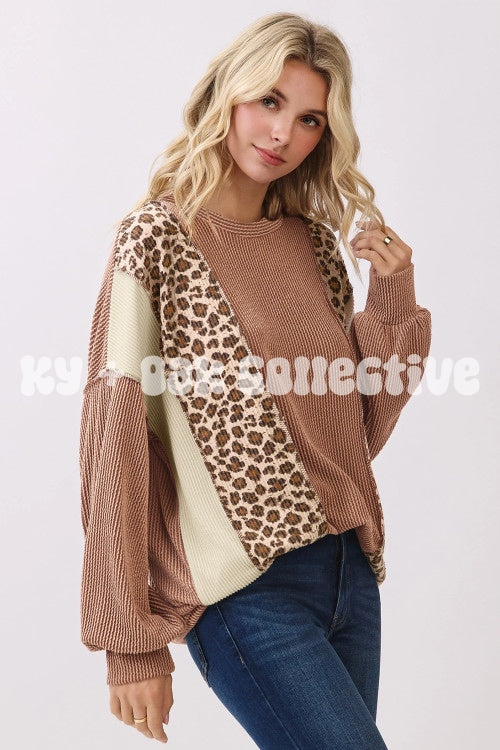 Leopard Print Colorblock Urban Rib Top