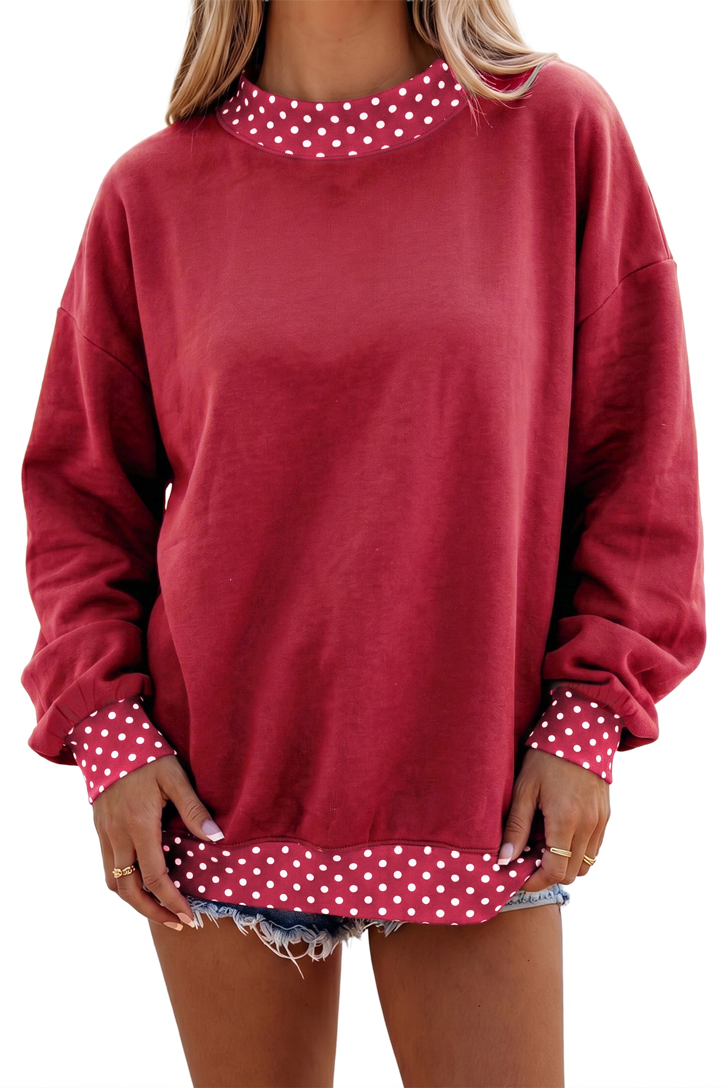 Polka Dot Contrast Trim Oversized Sweatshirt