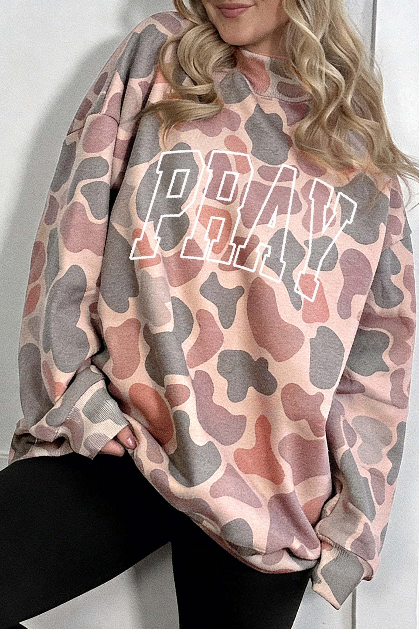 Pray Embroidered Camo Pullover Sweatshirt