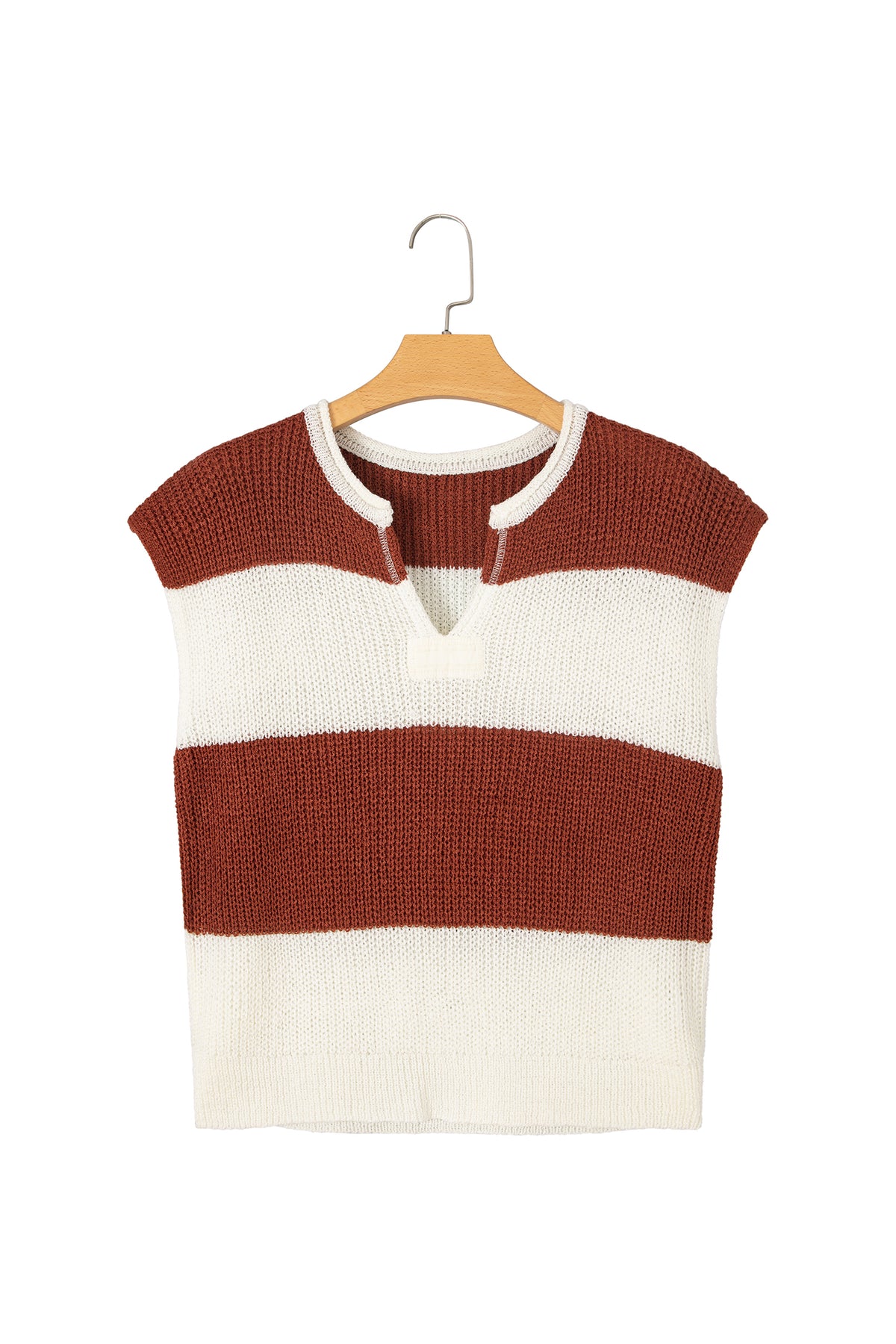 Stripe Striped Colorblock Knit V Neck Short Sleeve Loose Sweater