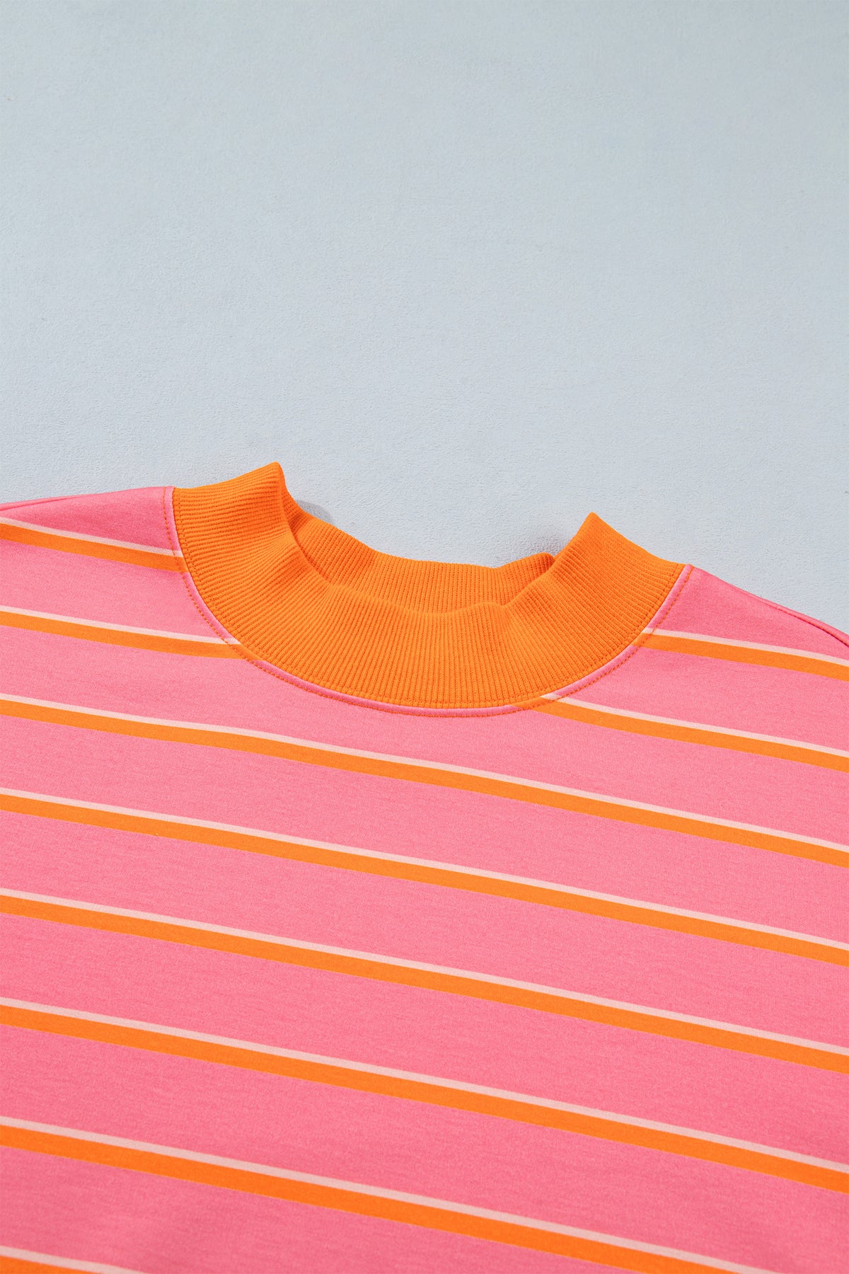 Striped Color Block Trim Long Sleeve Pullover Pocketed Shorts Set