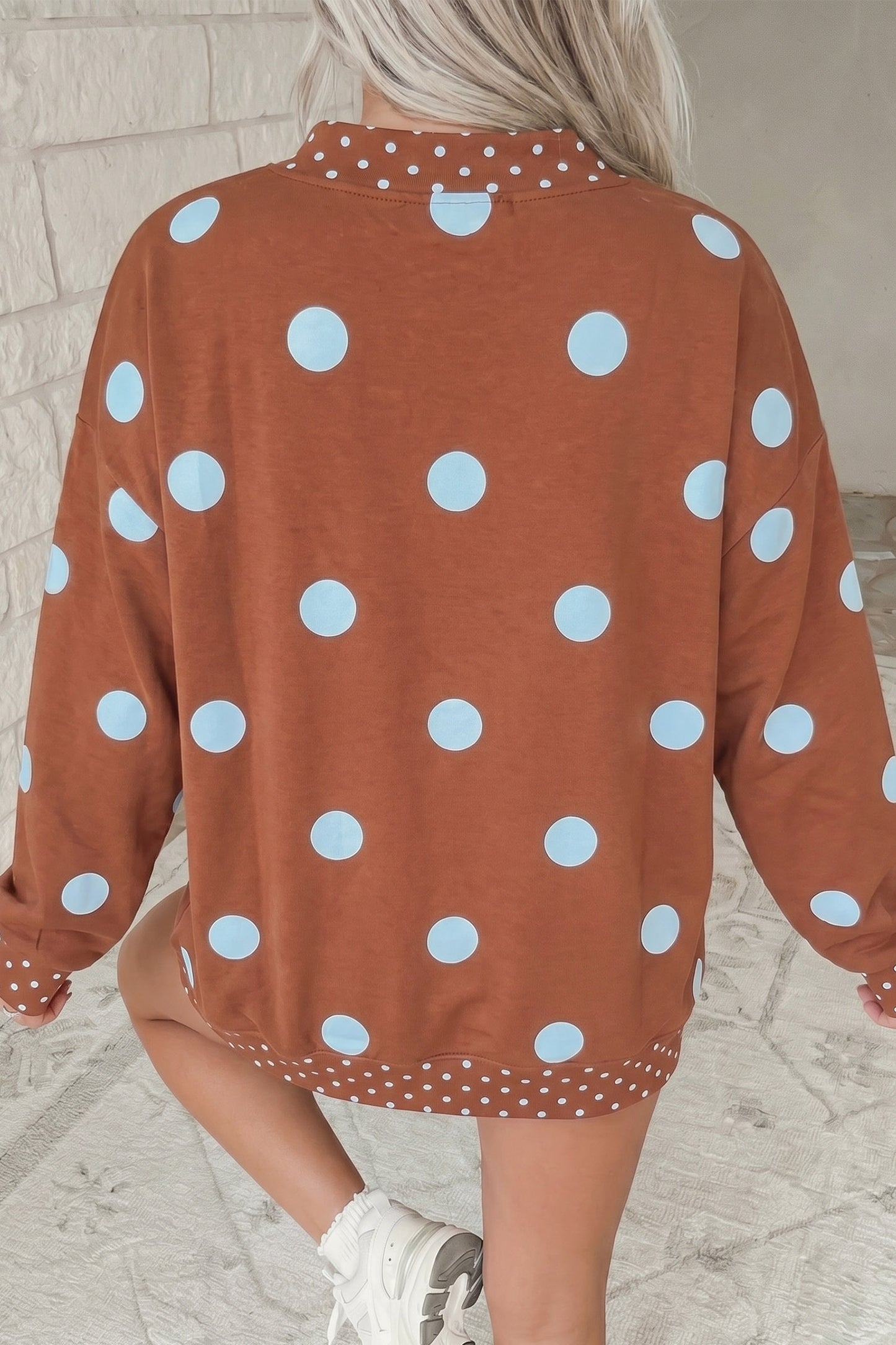 Polka Dot Print Contrast Detail Oversized Sweatshirt