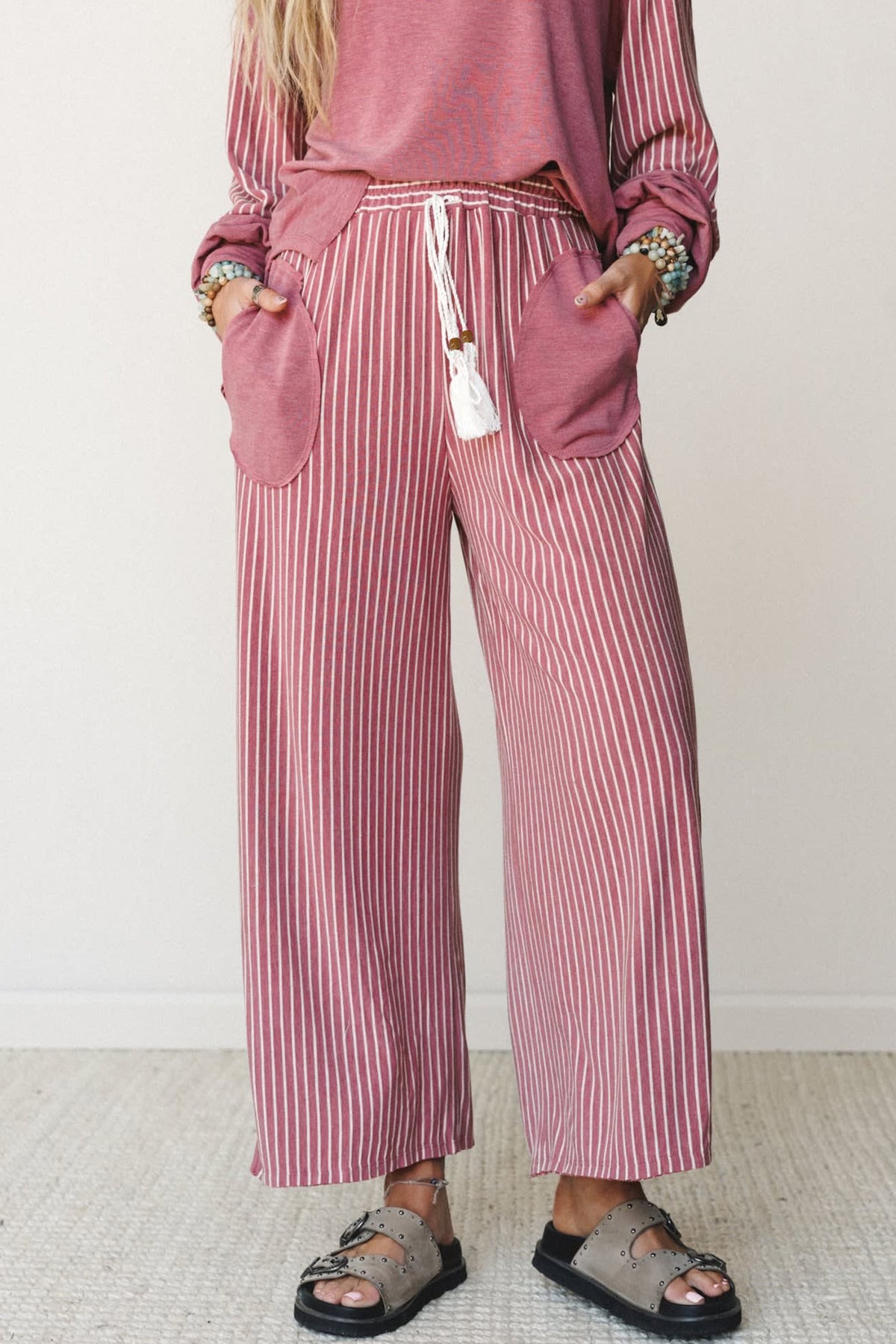 Raw Seam Patchwork Long Sleeve Top Pocket Casual Pants Set
