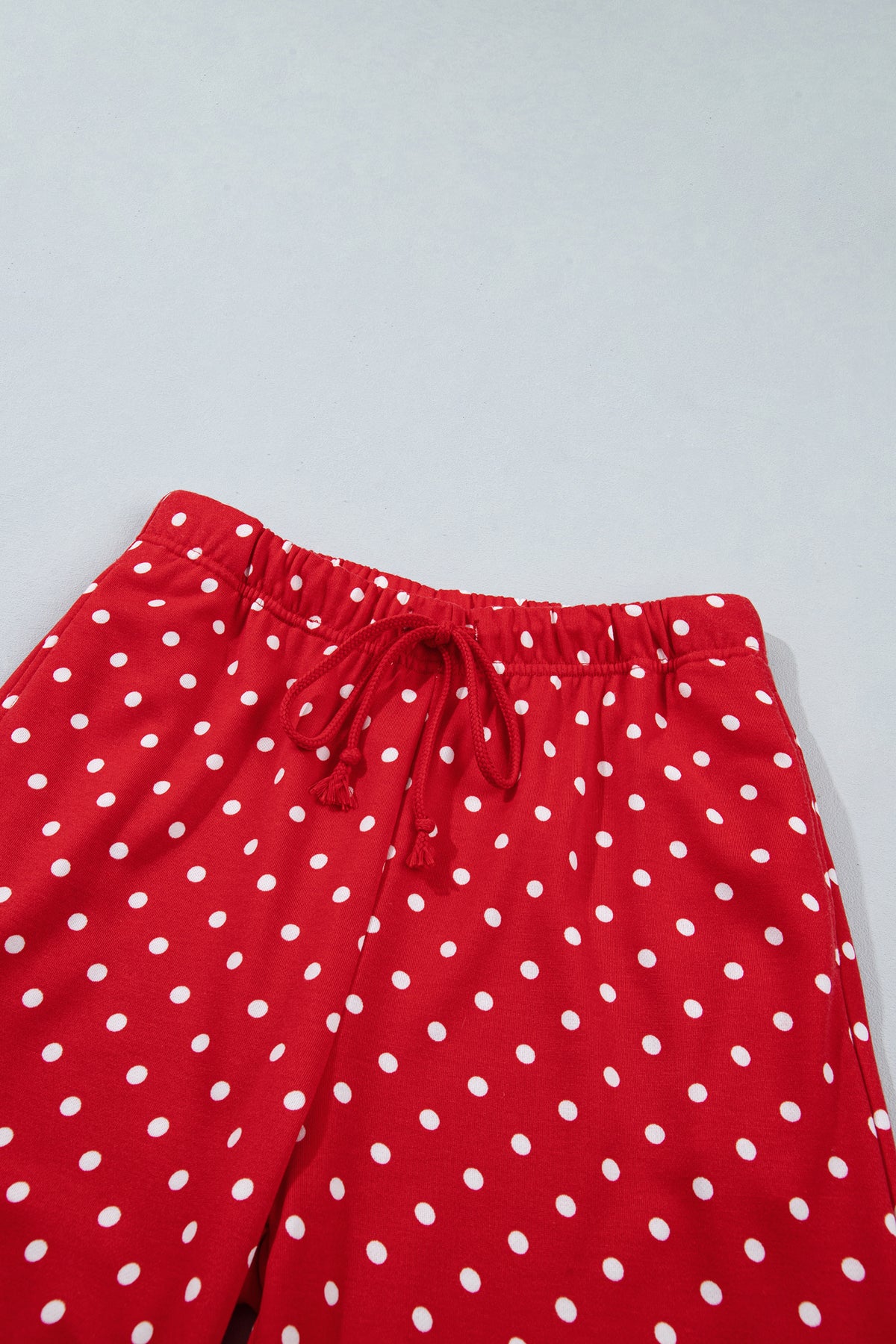 Polka Dot Drawstring Wide Leg Long Sleeve Top Pant Set