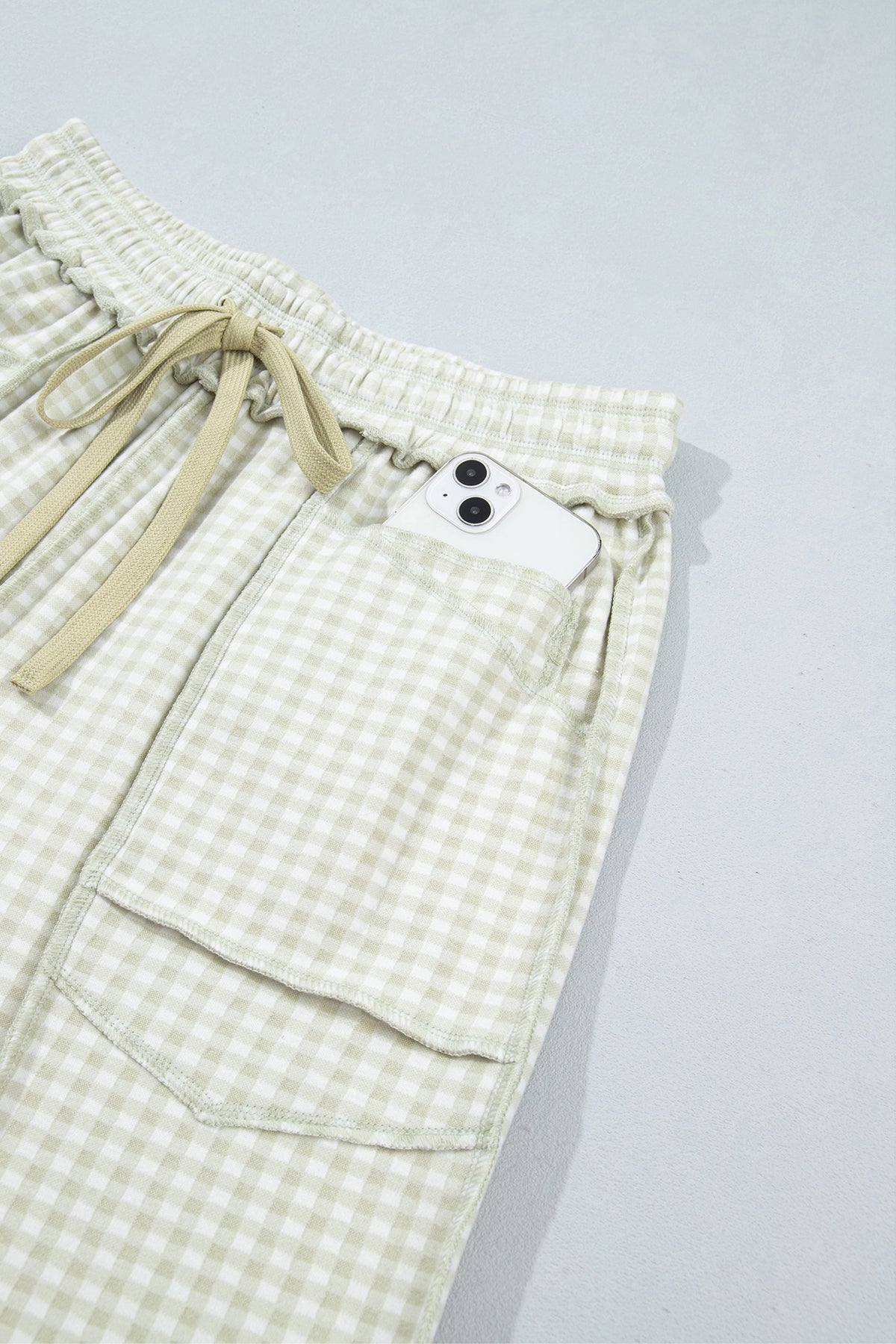 Plaid Contrast Trim Drawstring Elastic Waist Shift Pants
