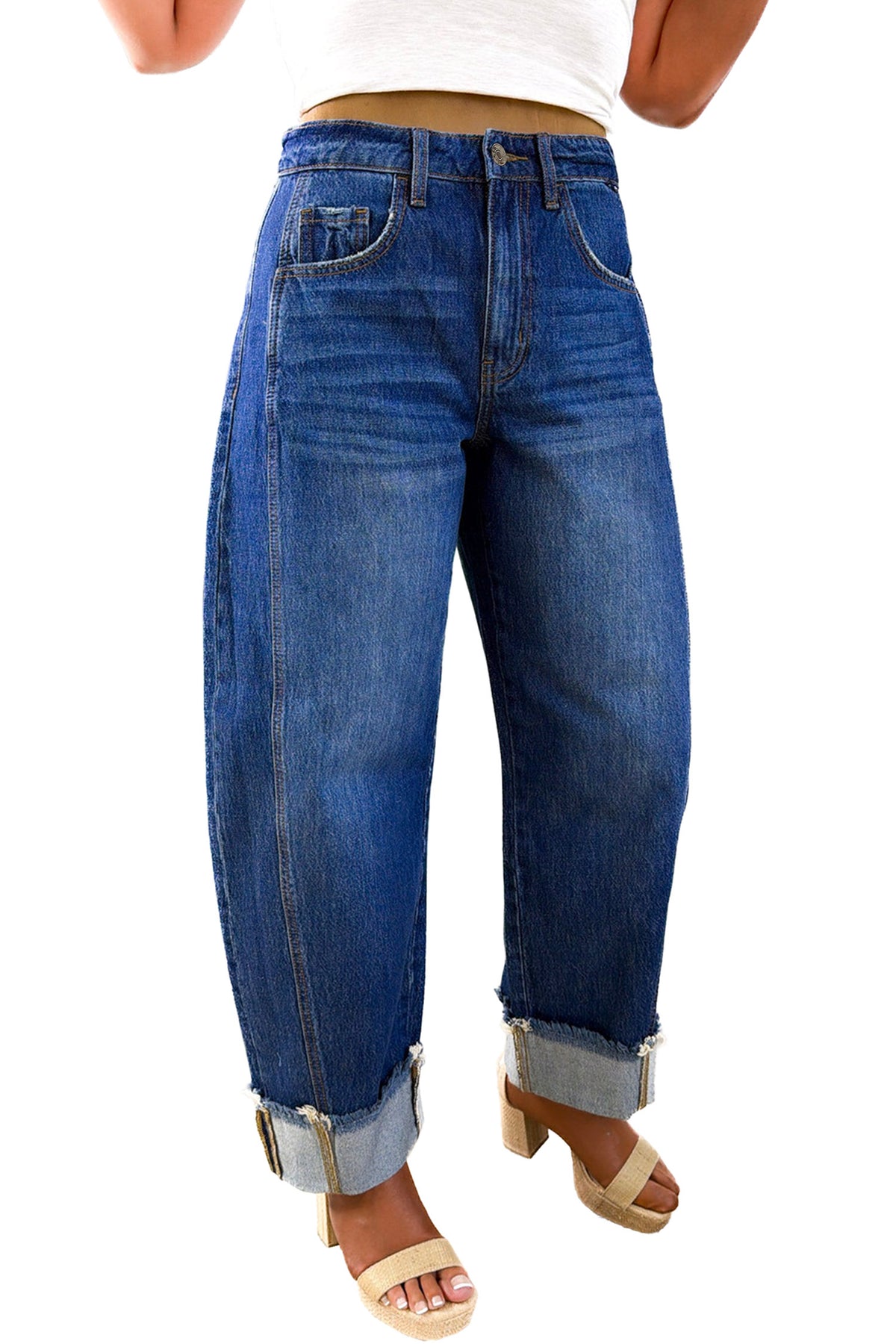 Raw Hem Loose Ankle-length Jeans