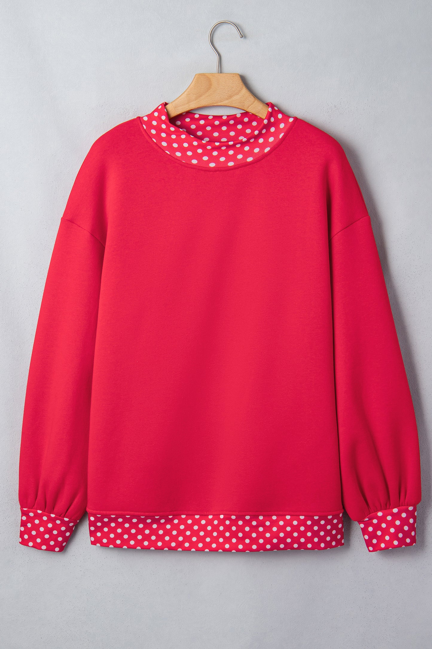 Pink Colorblock Polka Dot Contrast Trim Oversized Sweatshirt