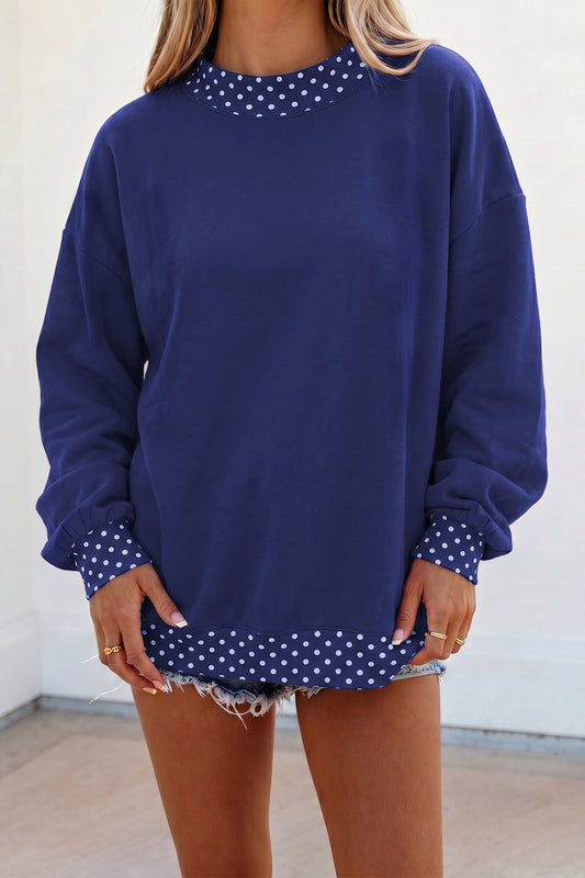 Polka Dot Contrast Trim Oversized Sweatshirt
