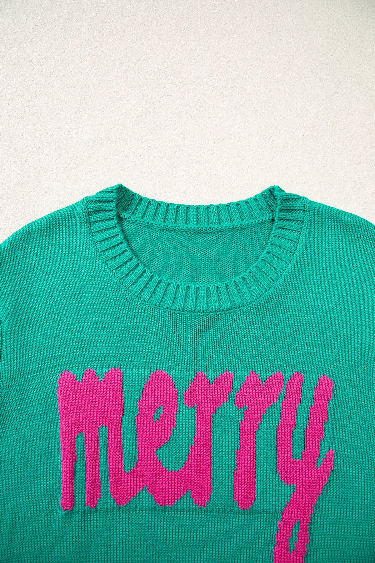 Merry Print Ribbed Trim Round Neck Loose Fit Sweater