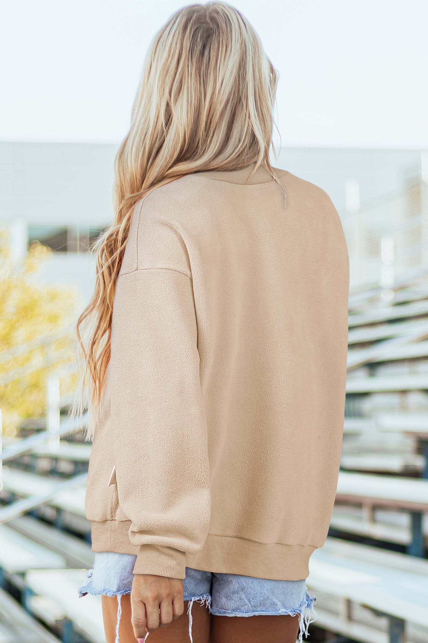 Oversized Drop Shoulder Reversible Mock Neck Sweatshirt