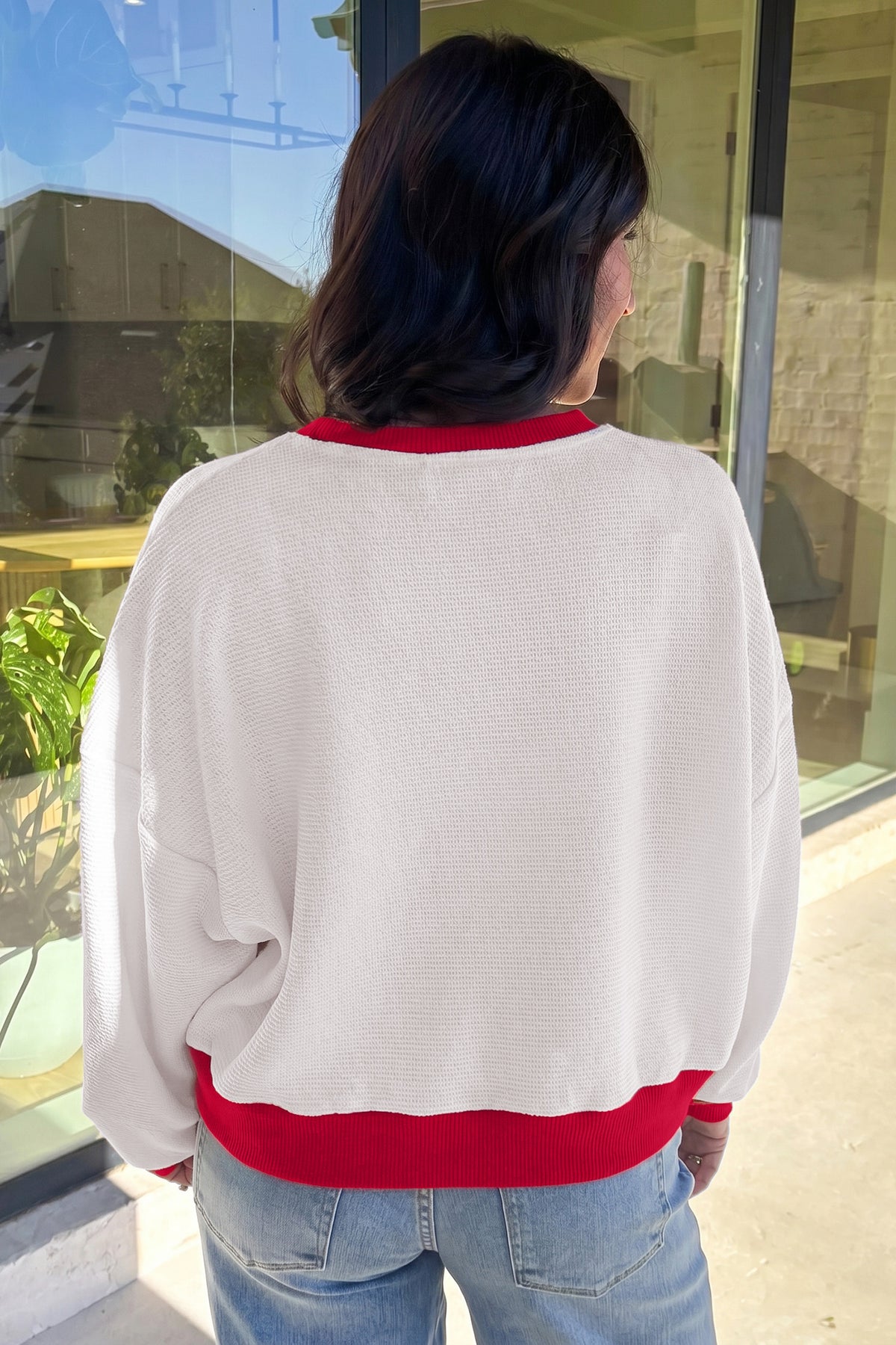Beige Color Block Trim Merry Sweatshirt