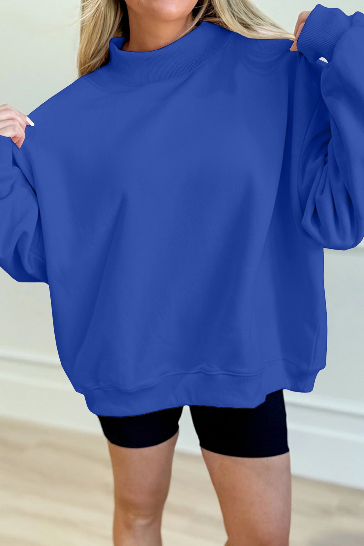 Solid Color Oversized Mock Neck Sweatshirt