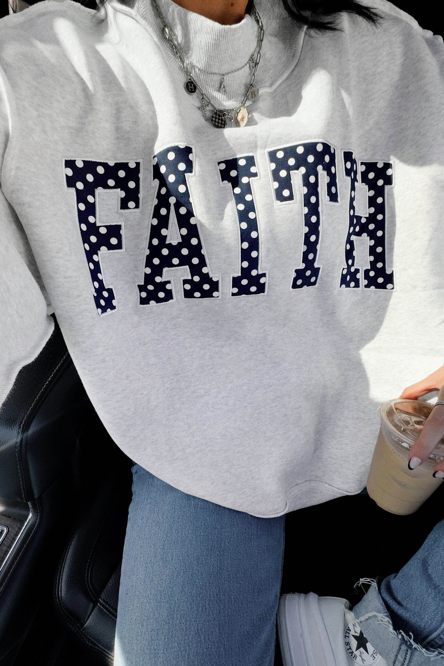Gray High Neck Polka Dot Baggy Sweatshirt