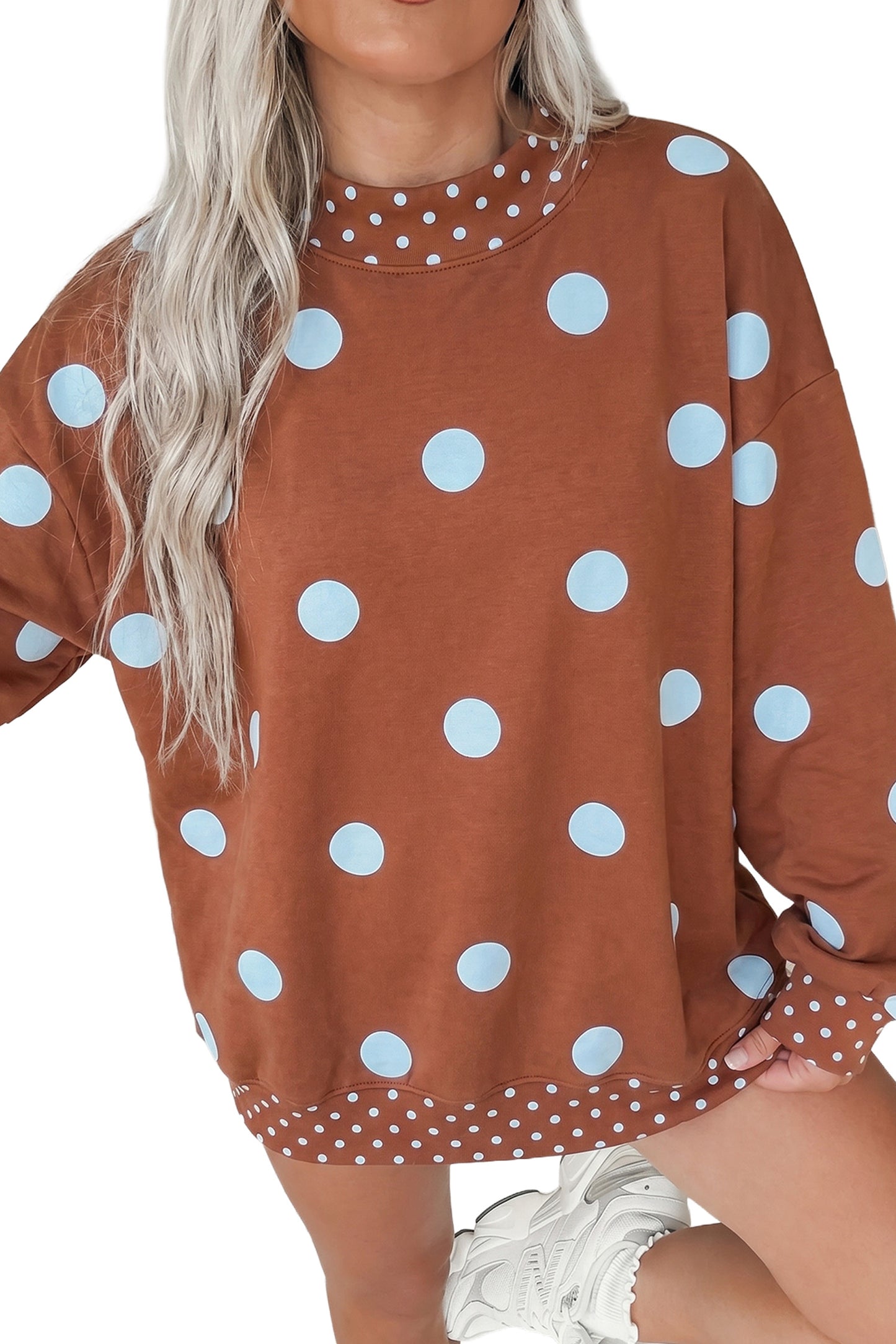 Polka Dot Print Contrast Detail Oversized Sweatshirt