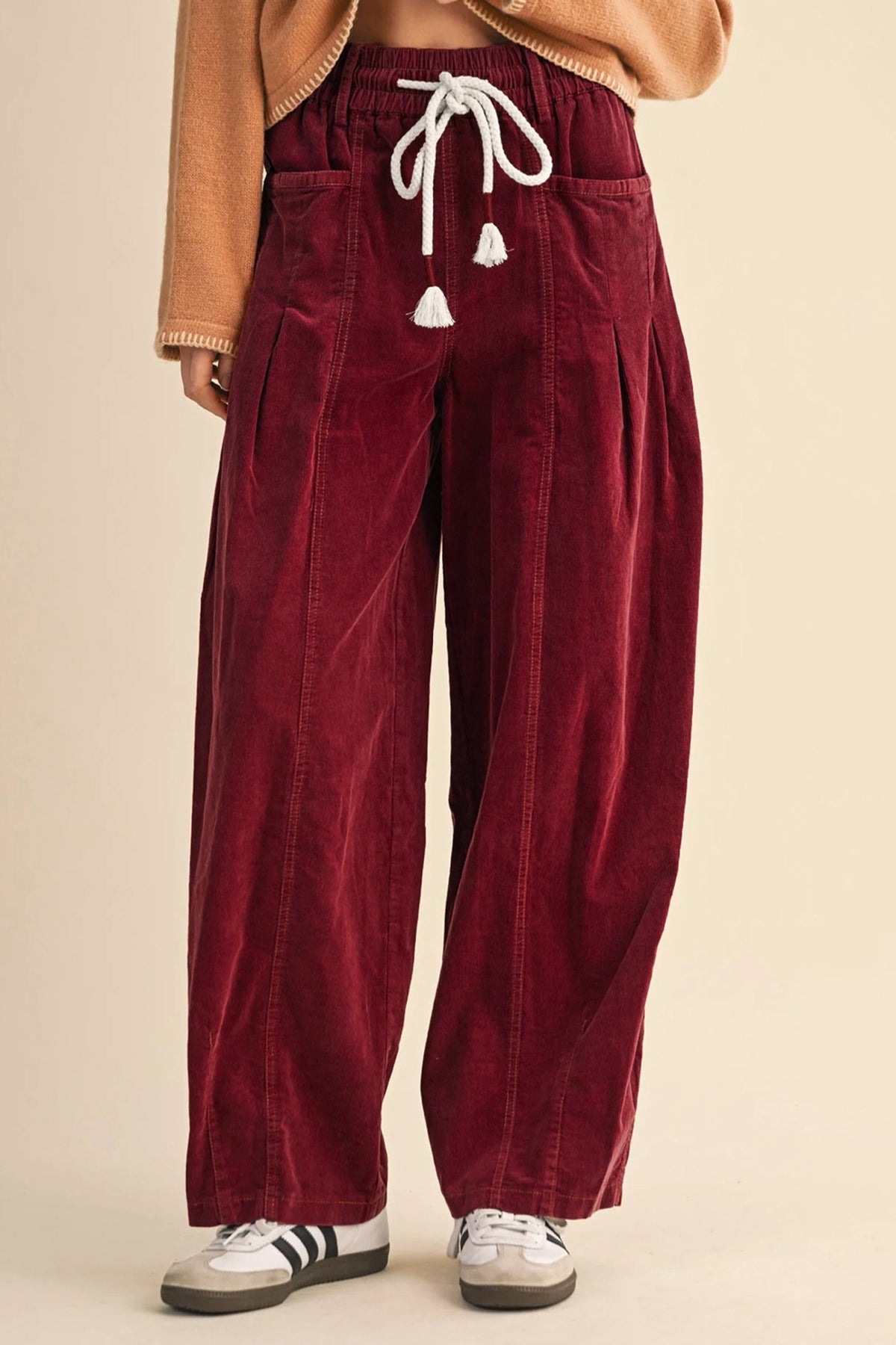 Elastic Waist Drawstring Corduroy Casual Pants