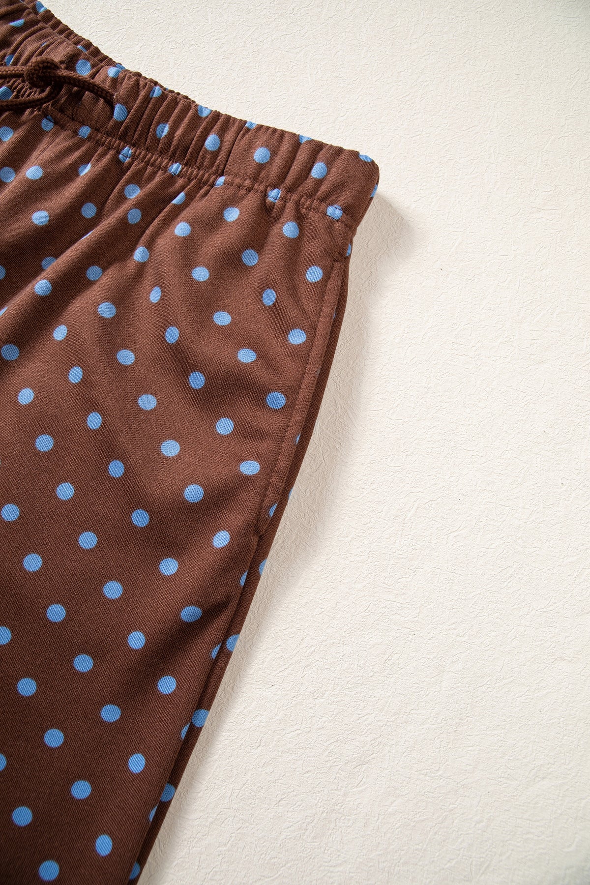 Polka Dot Drawstring Wide Leg Long Sleeve Top Pant Set