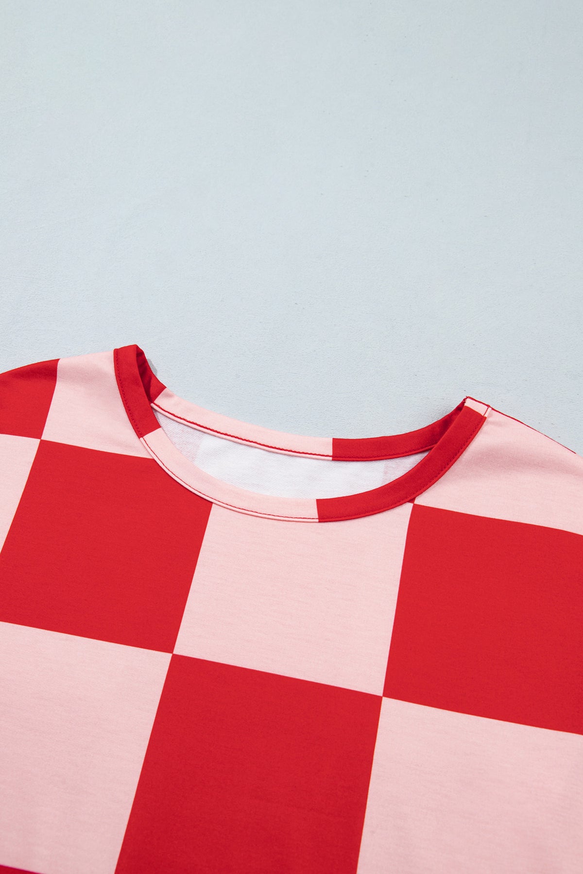 Checkered Long Sleeve Solid Color Shorts Set
