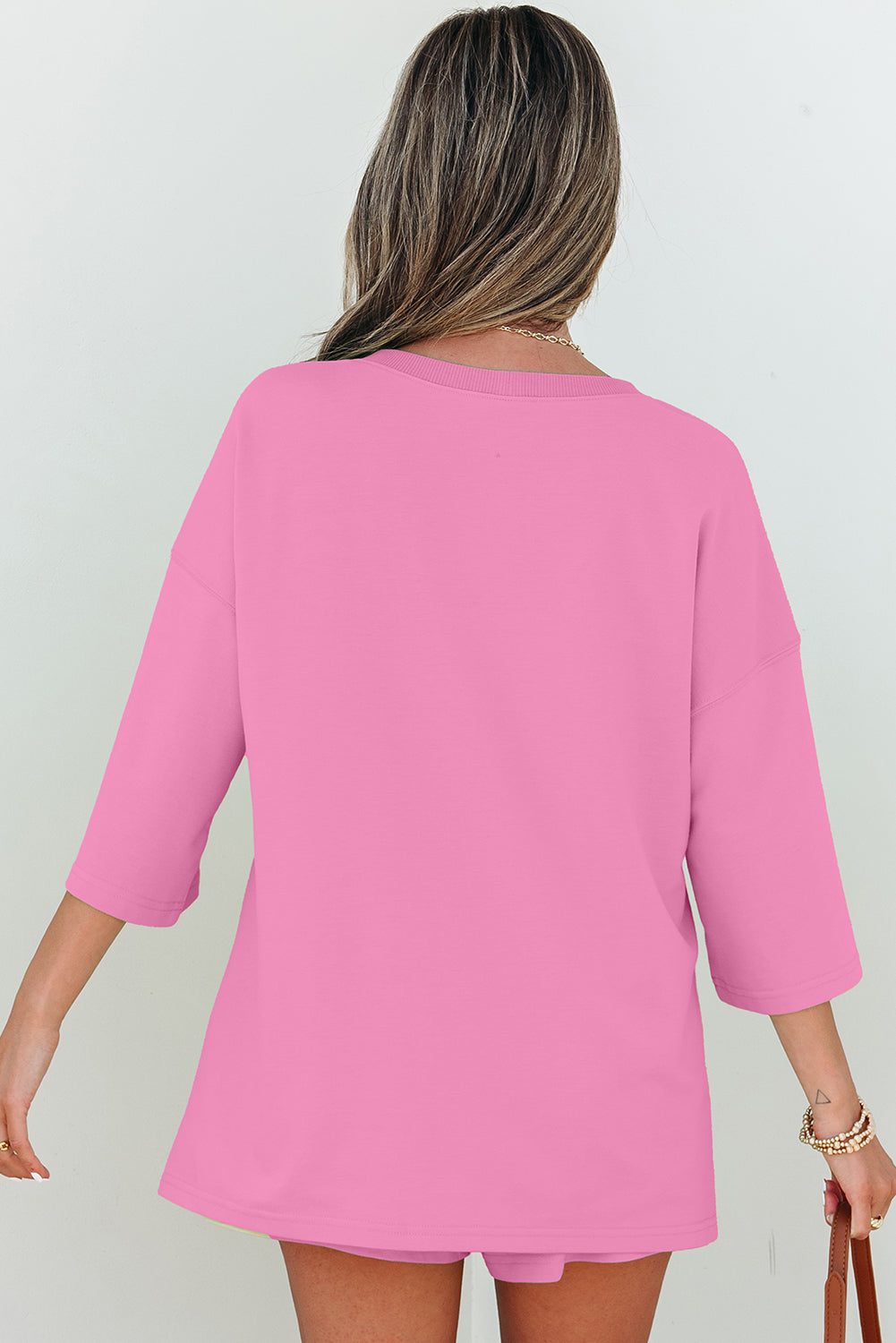 Solid Color Loose V Neck Half Sleeve Tee and Shorts
