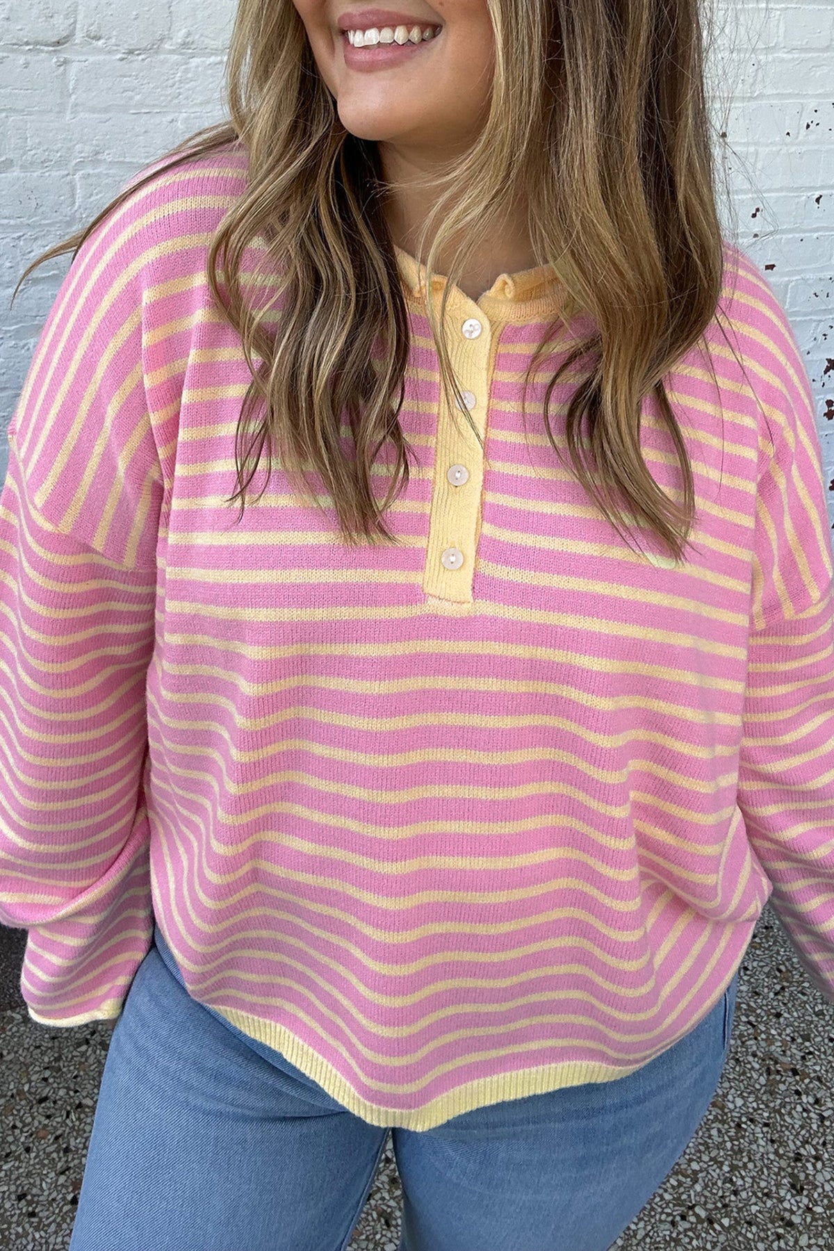 Pink Stripe Striped Colorblock Long Sleeve Sweater