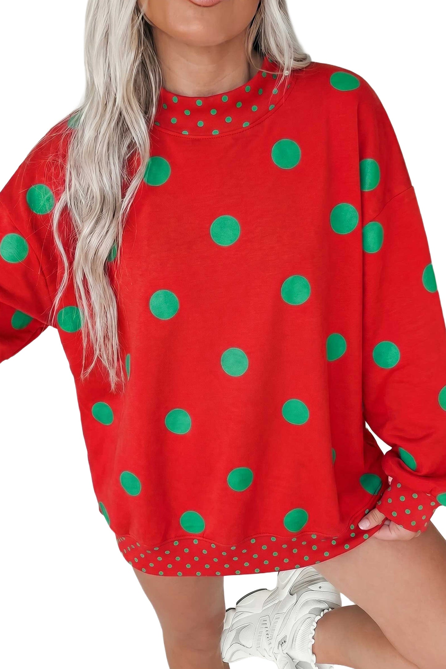 Polka Dot Print Contrast Detail Oversized Sweatshirt
