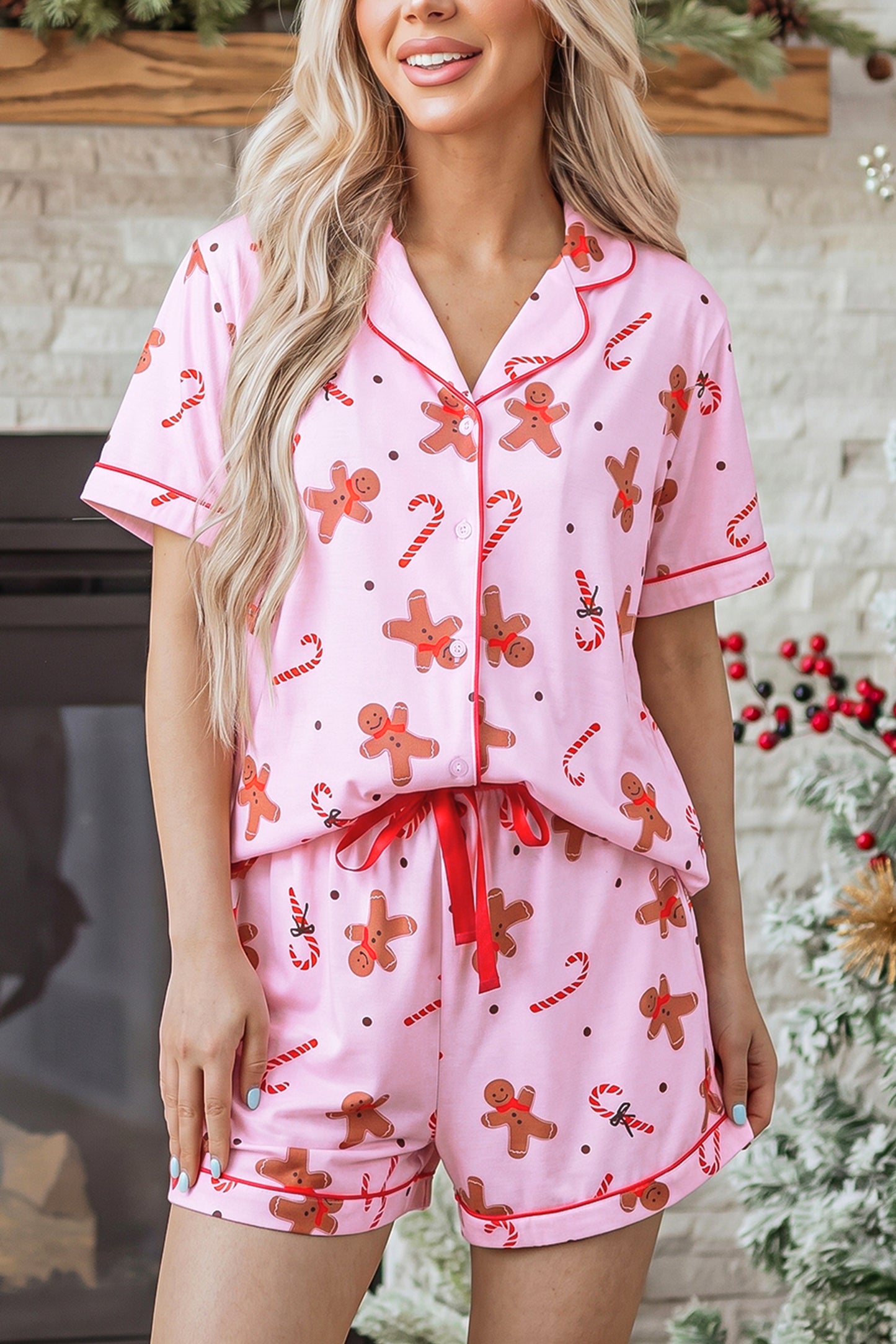 Pink Short Sleeve Lounge Set