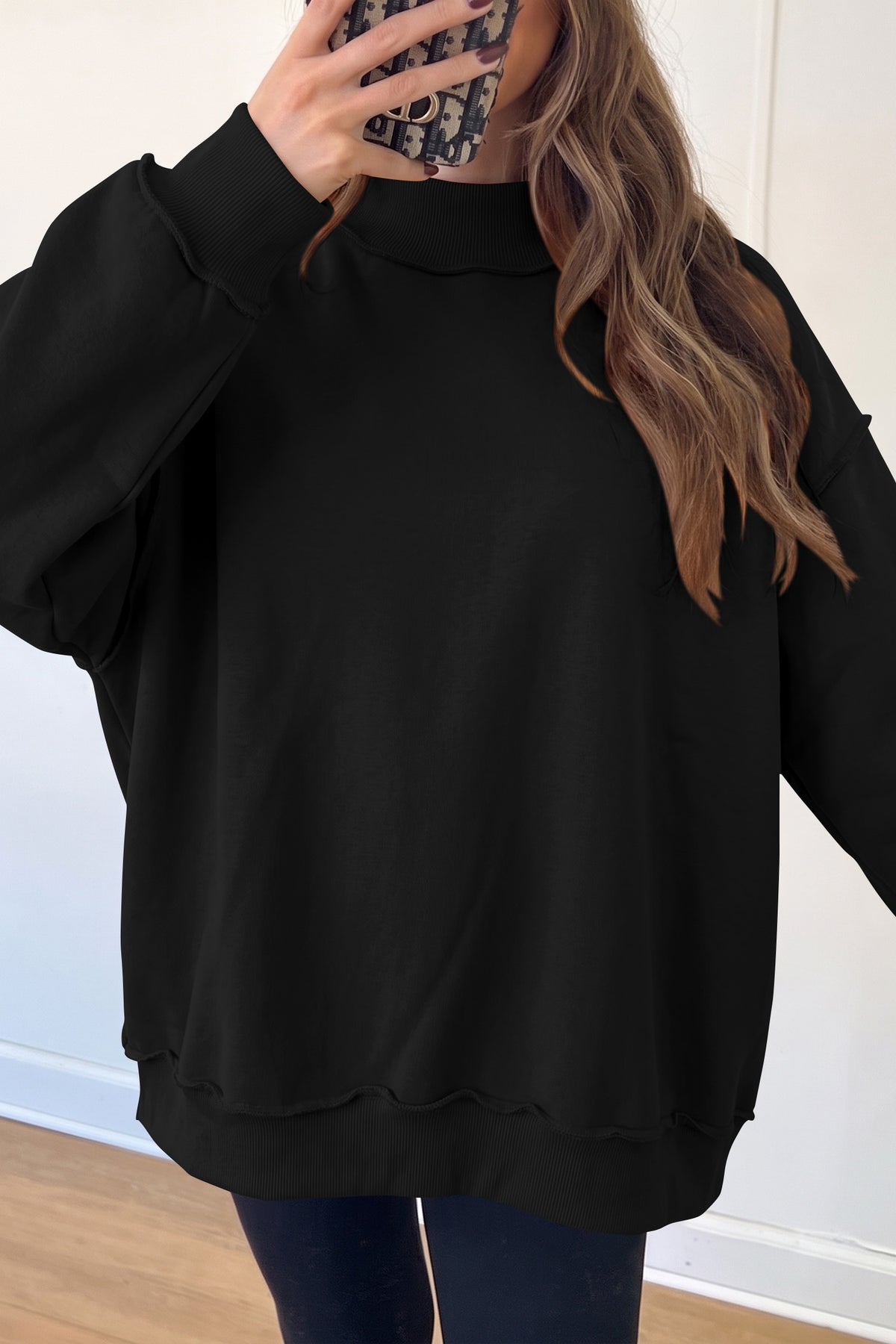 Oversized Drop Shoulder Reversible Mock Neck Sweatshirt
