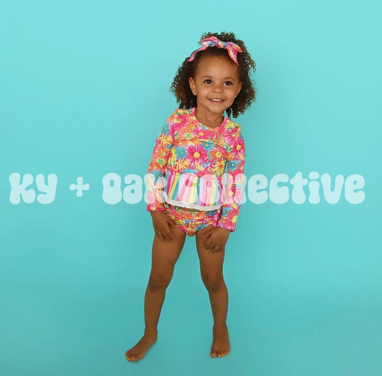 Two Piece Long Sleeve Swimsuit | Neon Floral