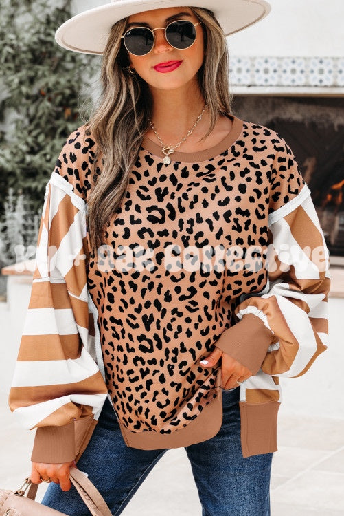 Leopard + Stripes Long Sleeve Top