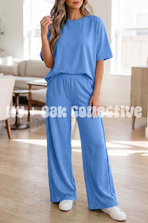 Solid Blue Oversized Tee + Lounge Pants