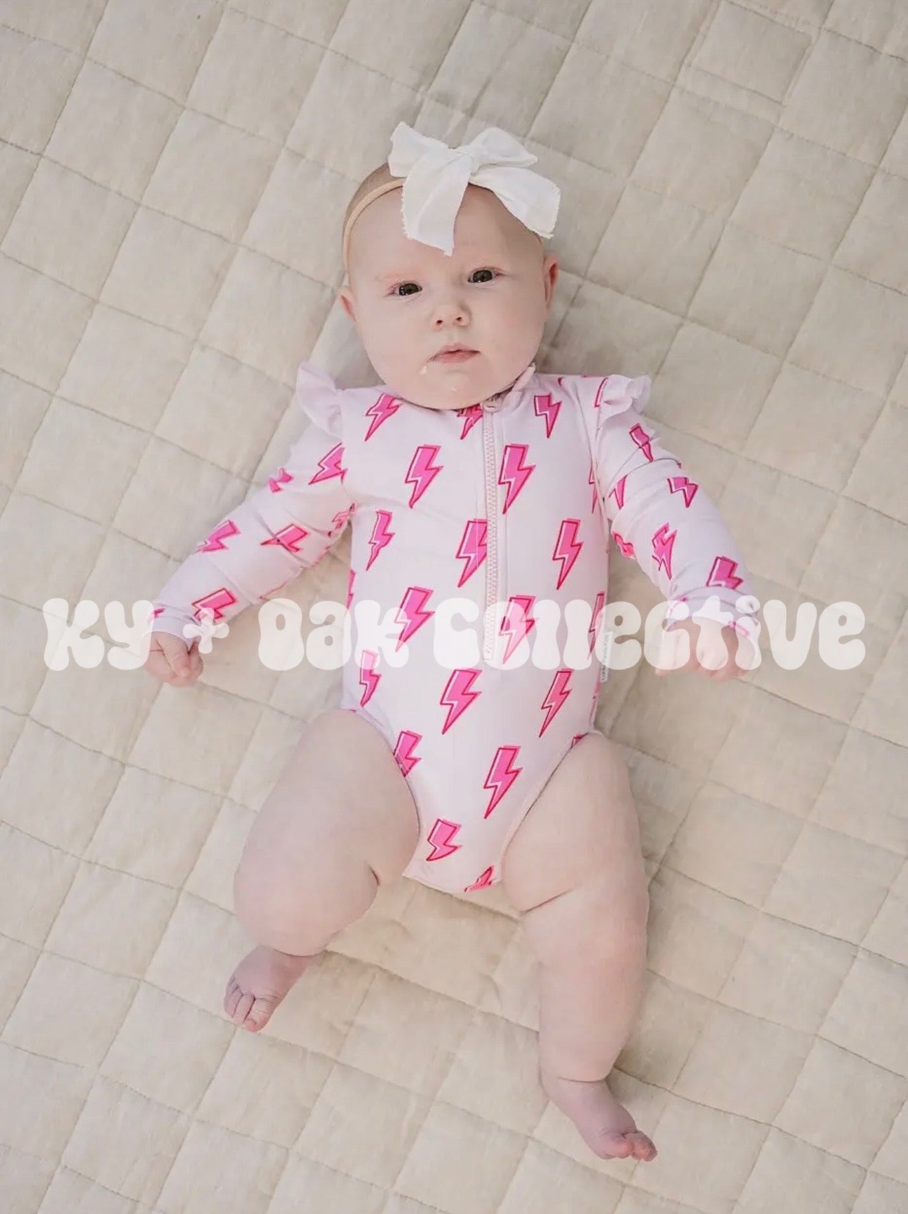 Long Sleeve Rash Guard Swimsuit | Pink Bolts