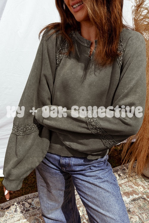 Green Lace Accent Mineral Sweatshirt
