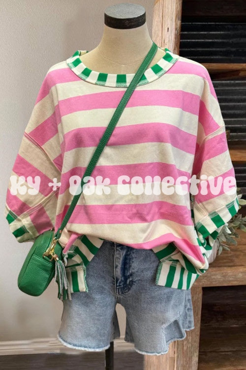 Oversized Exposed Seam Striped Tee