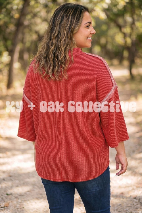 Red Urban Rib Pocket Top