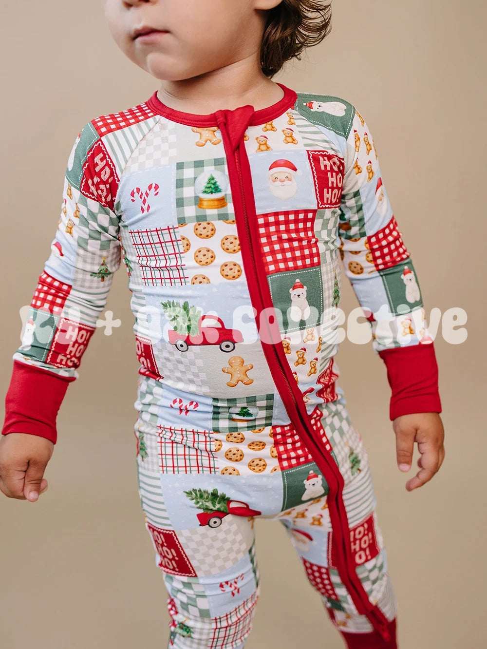 Bamboo Zip Romper | Christmas Patchwork