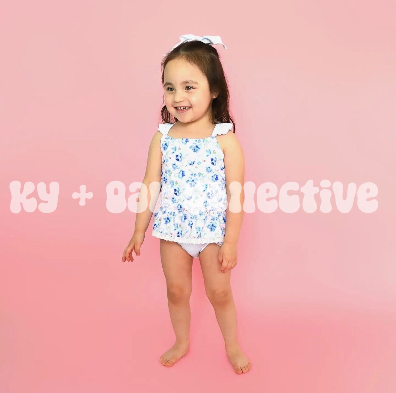 Two Piece Swimsuit | Blue + Pink Vintage Floral