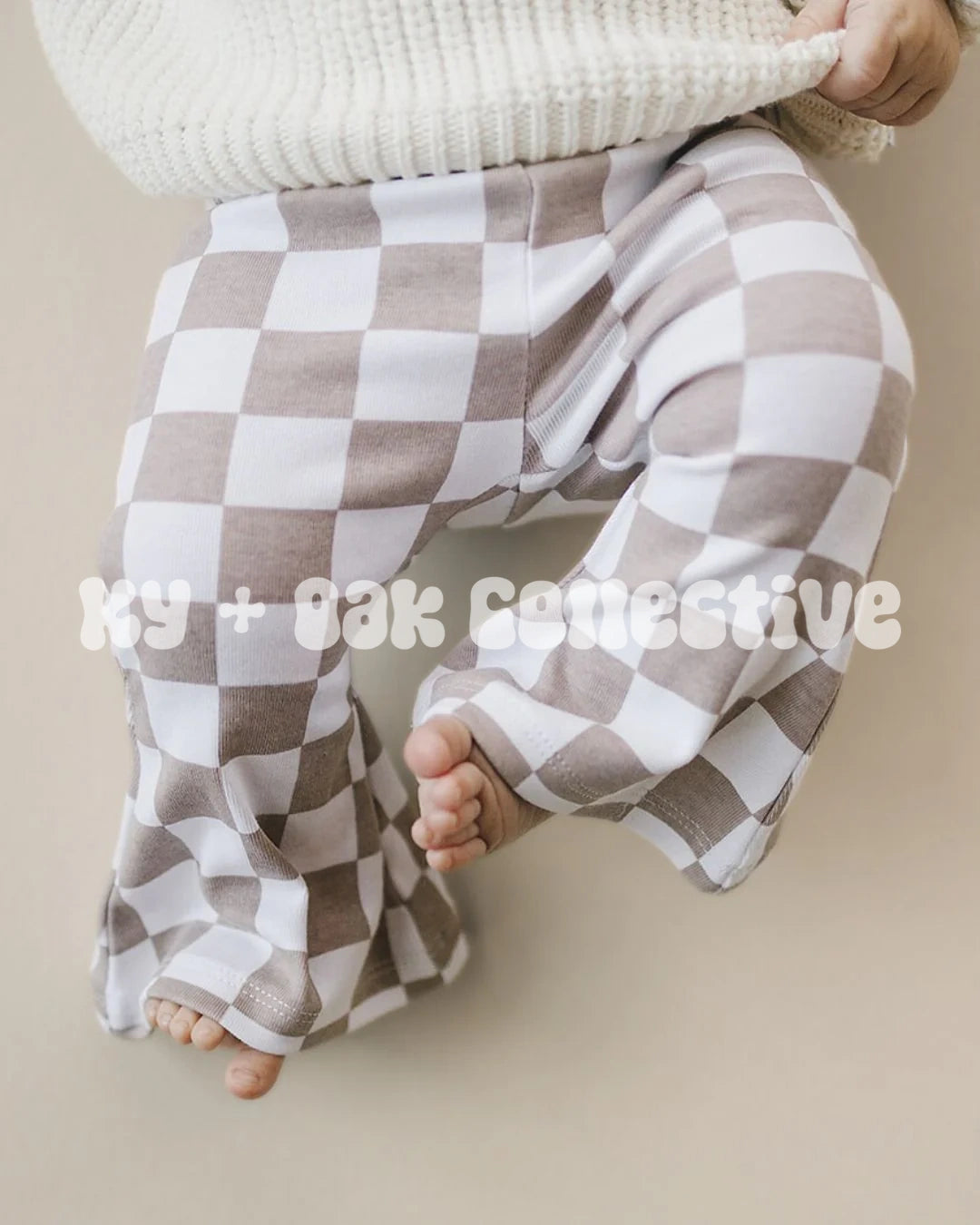 Checkered Flare Pants | Latte - RTS