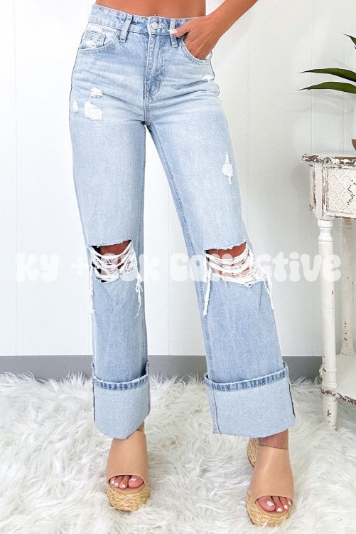 Beau Blue Light Wash Distressed Straight Jeans