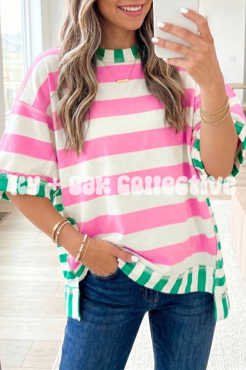 Oversized Exposed Seam Striped Tee