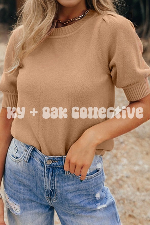 Tan Puff Sleeve Sweater Top