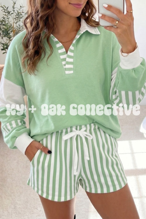 Green Stripe Long Sleeve Lounge Set