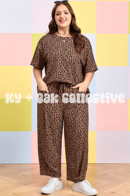 Leopard Loose Top Pleated Pants Set