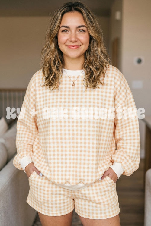 Yellow Gingham Longe Sleeve Lounge Set