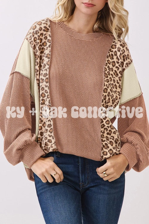 Leopard Print Colorblock Urban Rib Top