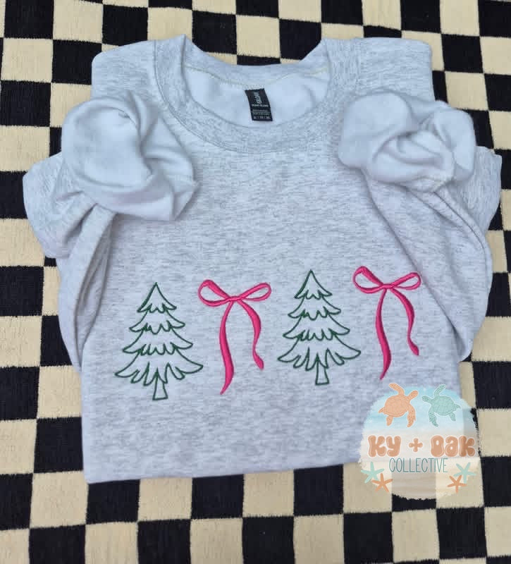 Bows + Trees Embroidered Crewneck
