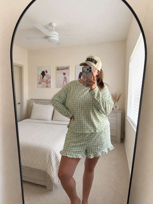 Green Gingham Long Sleeve Lounge Set - RTS
