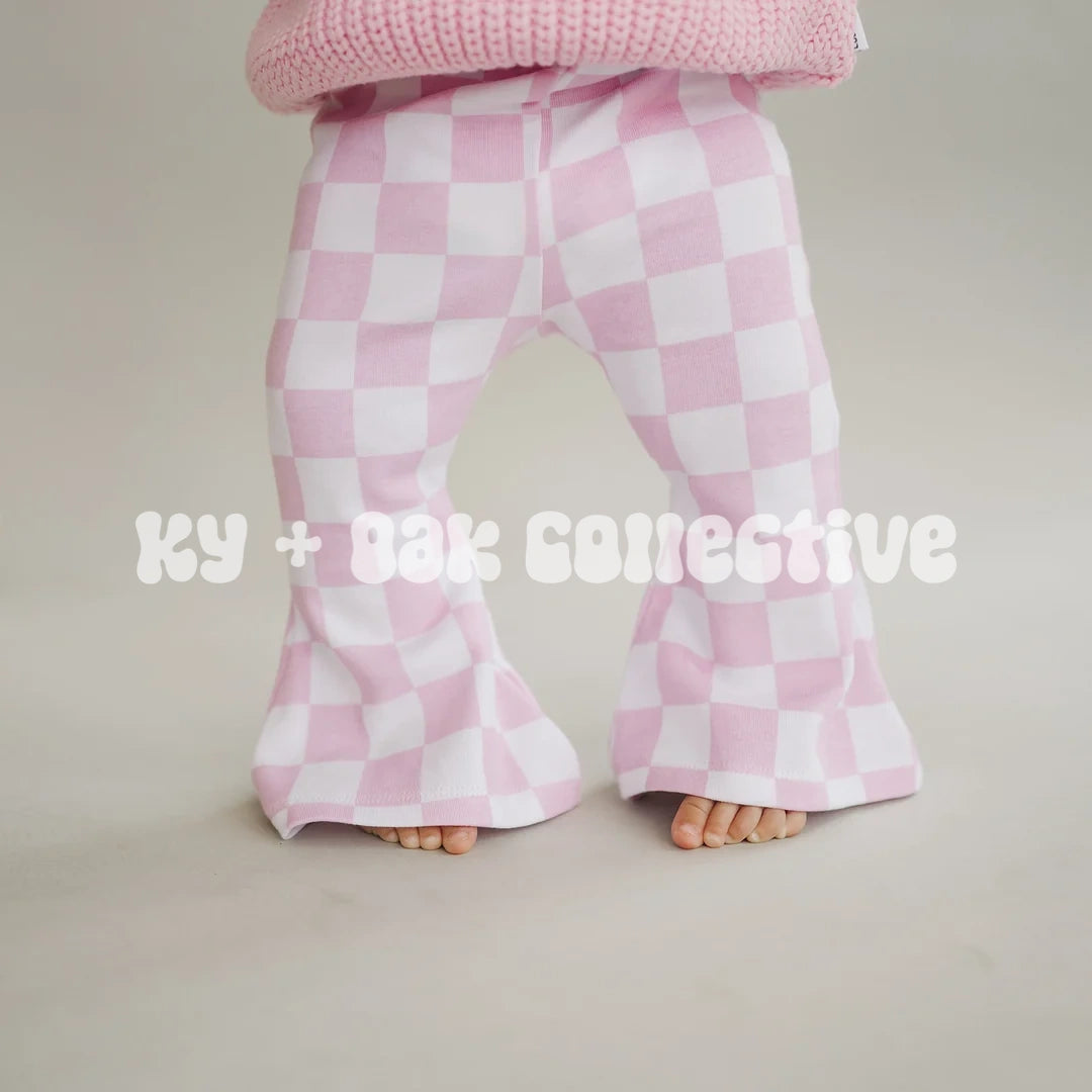 Checkered Flare Pants | Pink - RTS