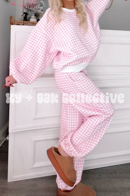 Pink Gingham Sweatshirt + Joggers Set