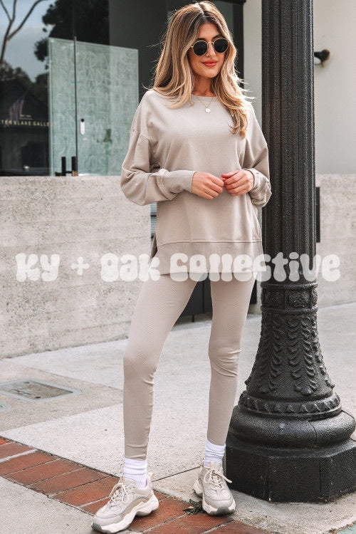 Solid Color Oversized Sweatshirt + Ribbed Leggings